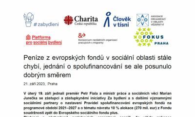 Peníze z evropských fondů v sociální oblasti stále chybí, jednali jsme s premiérem Fialou
