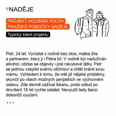 Housing Youth pražské pobočky NADĚJE: Typický klient projektu