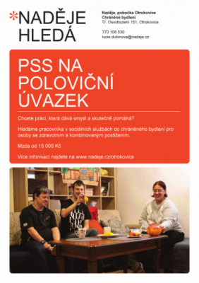 Hledáme pracovníka v sociálních službách do chráněného bydlení pro osoby s mentálním a kombinovaným postižením v Otrokovicích